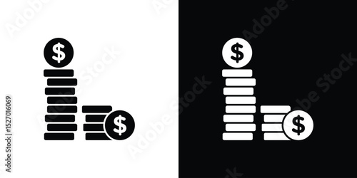 Money coin icon in flat version on black and white background