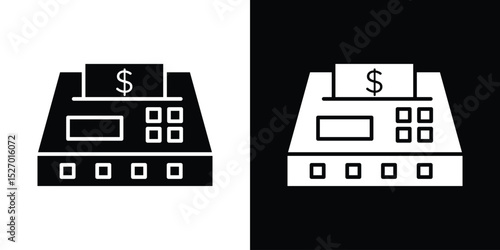 Money counting machine icon in flat version on black and white background