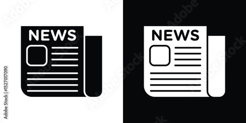 Newspaper icon in flat version on black and white background