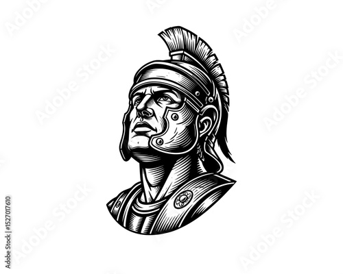 woodcut linocut engraving black ink print style illustration of a portrait of a head statue of Julius Cesar of ancient greek