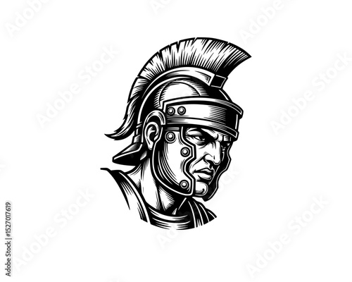 woodcut linocut engraving black ink print style illustration of a portrait of a head statue of Julius Cesar of ancient greek