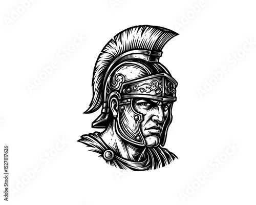 woodcut linocut engraving black ink print style illustration of a portrait of a head statue of Julius Cesar of ancient greek