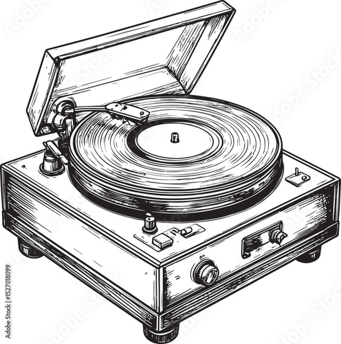 old vinyl record player, hand drawn sketch vector