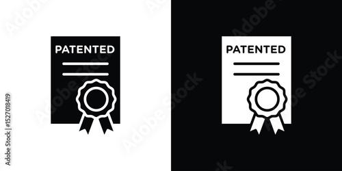 Patented icon in flat version on black and white background