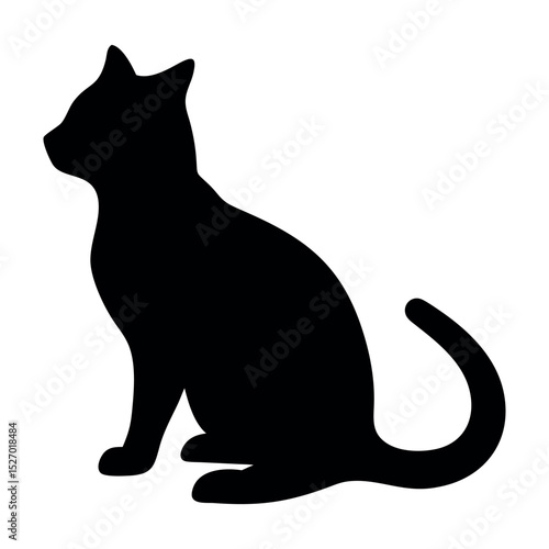 Vector cat silhouette of the cat sitting, isolated on white black color cute kitten vector eps.