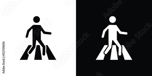 Pedestrian icon in flat version on black and white background