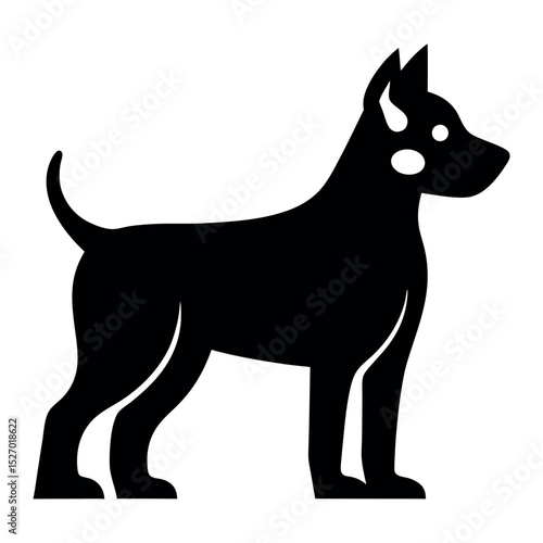 Standing black dog silhouette on white background, dog vector, dog standing icon, dog monogram, dog symbol, dog vector eps.