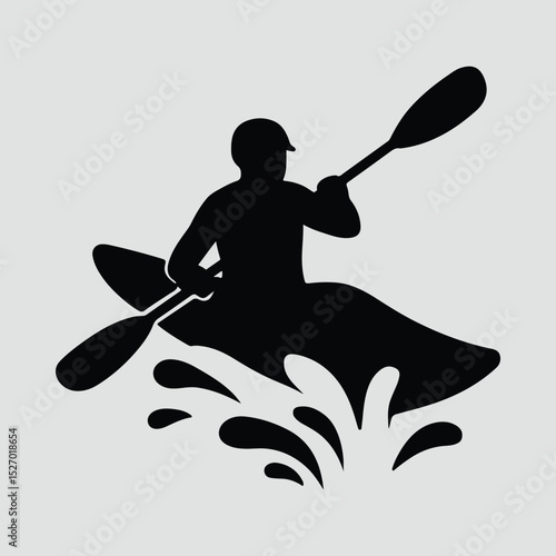 Kayaker rowing on water sport activity Silhouette Vector