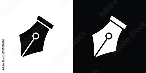Pen nib icon in flat version on black and white background