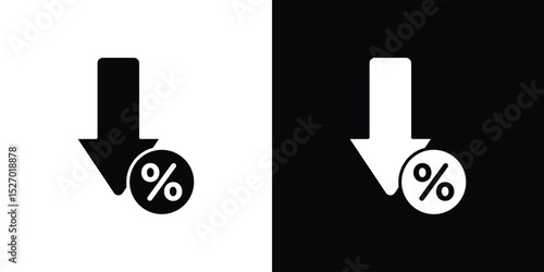 Percent down icon in flat version on black and white background