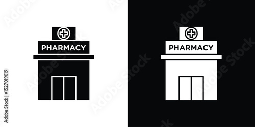 Pharmacy icon in flat version on black and white background