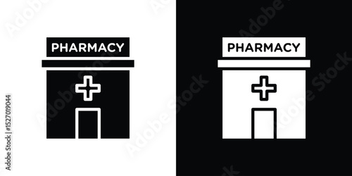 Pharmacy icon in flat version on black and white background