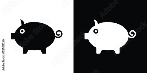 Piggy bank icon in flat version on black and white background