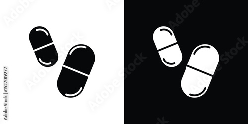 Pill icon in flat version on black and white background