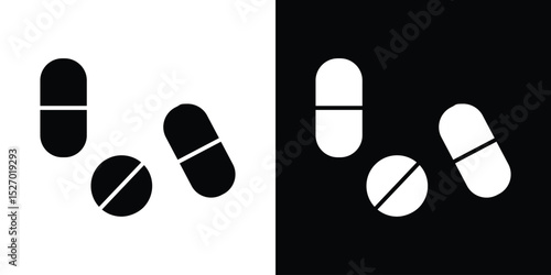 Pills icon in flat version on black and white background