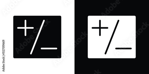 Plus minus icon in flat version on black and white background