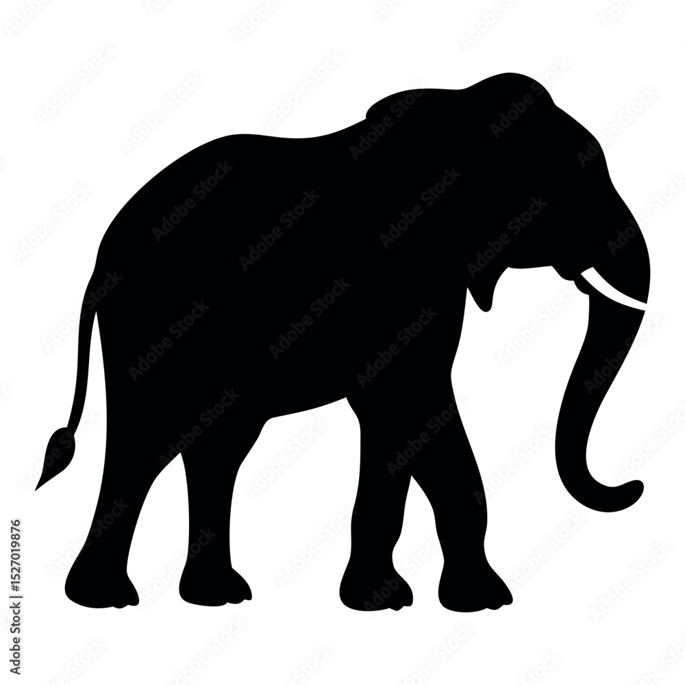 Fototapeta premium Black silhouette of an African elephant with tusks in side view vector illustration in EPS file format.
