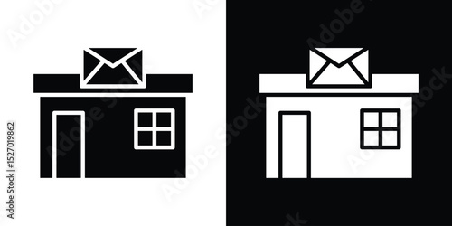 Post office icon in flat version on black and white background