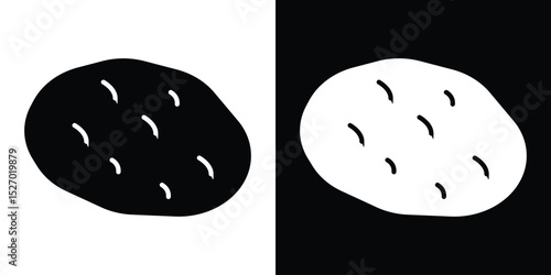 Potato icon in flat version on black and white background
