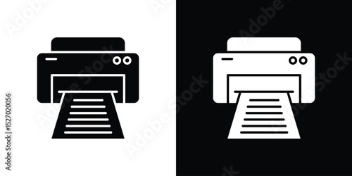 Print icon in flat version on black and white background