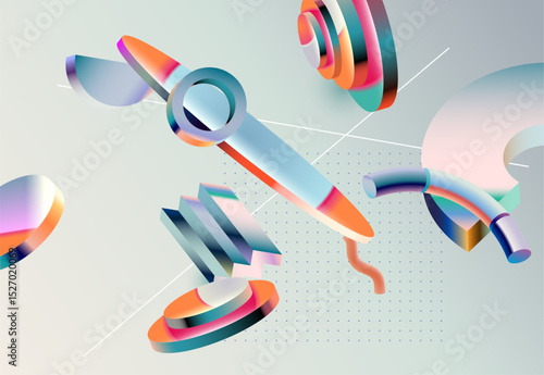  Glass 3D geometric shapes in retro style. Abstract vintage elements for graphic design.