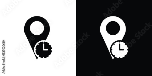 Real time location icon in flat version on black and white background