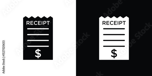 Receipt icon in flat version on black and white background