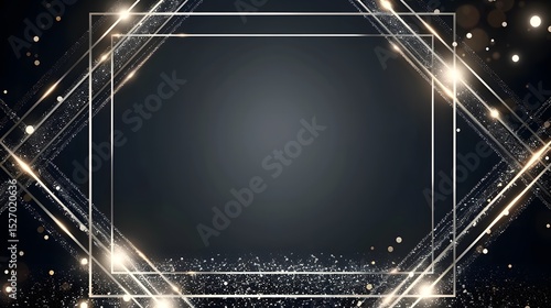 Elegant geometric glowing frame with sparkles and light effects on a dark background, perfect for luxury events, invitations, parties, award ceremonies, or festive design templates