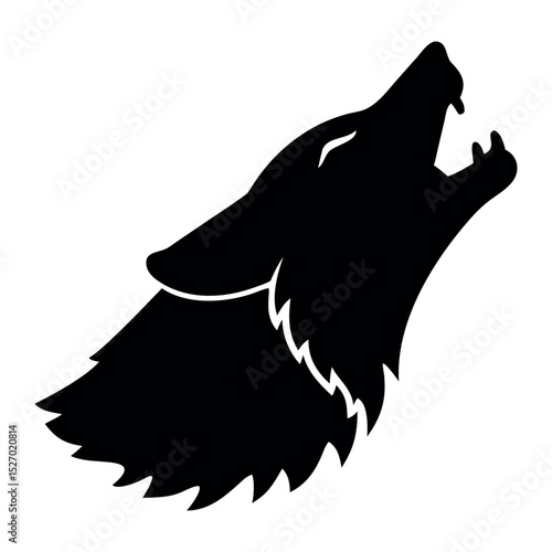 Howling wolf head silhouette logo EPS vector, featuring a howling wolf icon illustration in black and white, isolated on a white background.