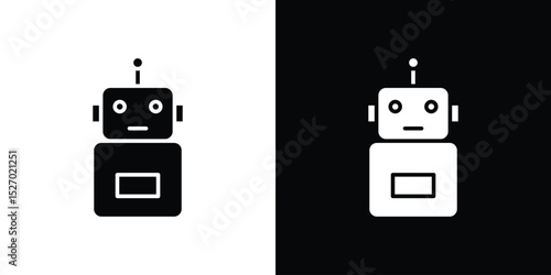 Robot icon in flat version on black and white background