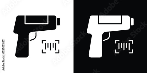 Scanner gun icon in flat version on black and white background
