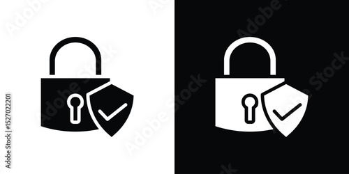 Security lock icon in flat version on black and white background