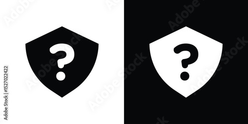 Shield interrogation icon in flat version on black and white background