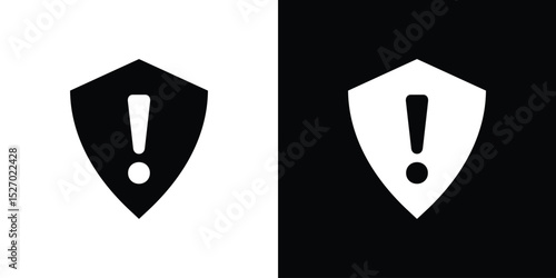 Shield exclamation icon in flat version on black and white background