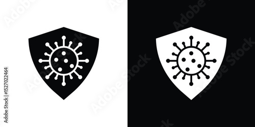 Shield virus icon in flat version on black and white background
