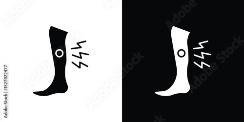Shin pain icon in flat version on black and white background