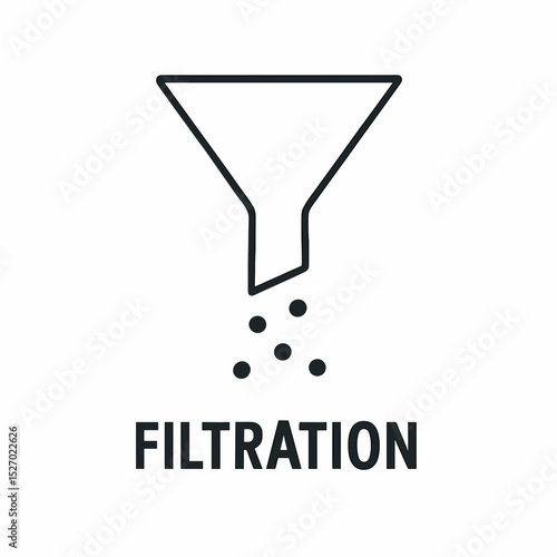Minimal line icon of funnel with particles symbolizing filtration process, data sorting, and separation system