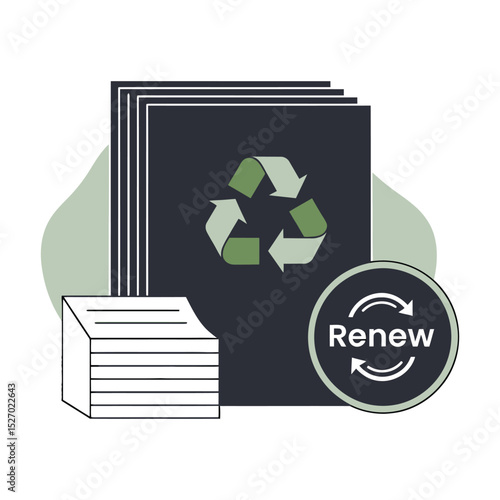 Recycling paper, with a renew symbol, promoting sustainable practices in document management.