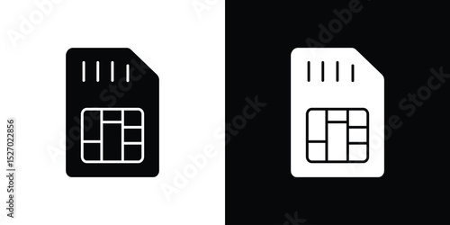 Sim card icon in flat version on black and white background