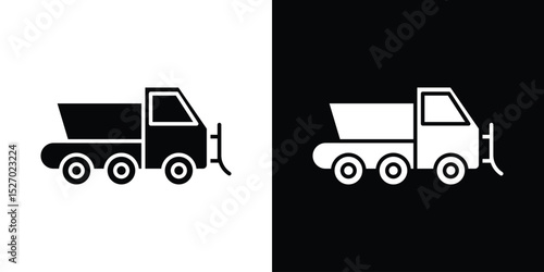 Snowplow icon in flat version on black and white background
