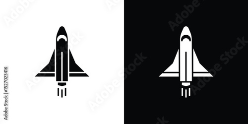 Space shuttle icon in flat version on black and white background