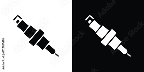 Spark plug icon in flat version on black and white background