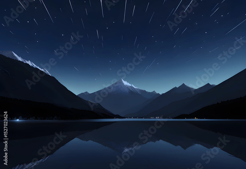 mountain lake at night