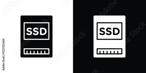 SSD drive icon in flat version on black and white background