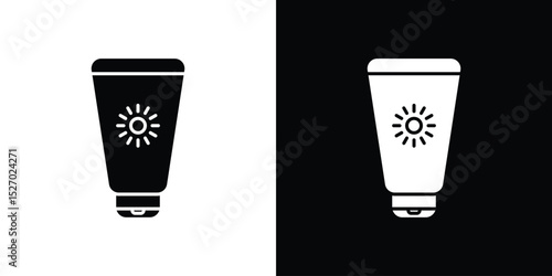 Sunscreen icon in flat version on black and white background