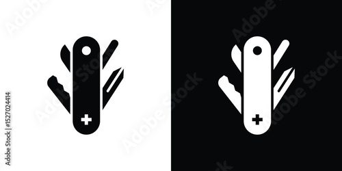 Swiss Knife icon in flat version on black and white background