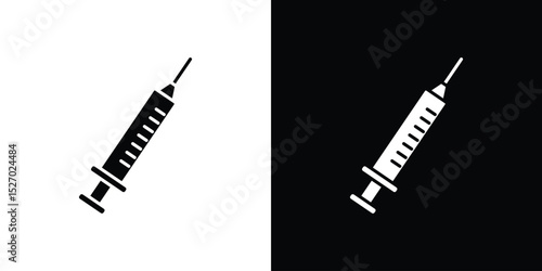Syringe injection icon in flat version on black and white background