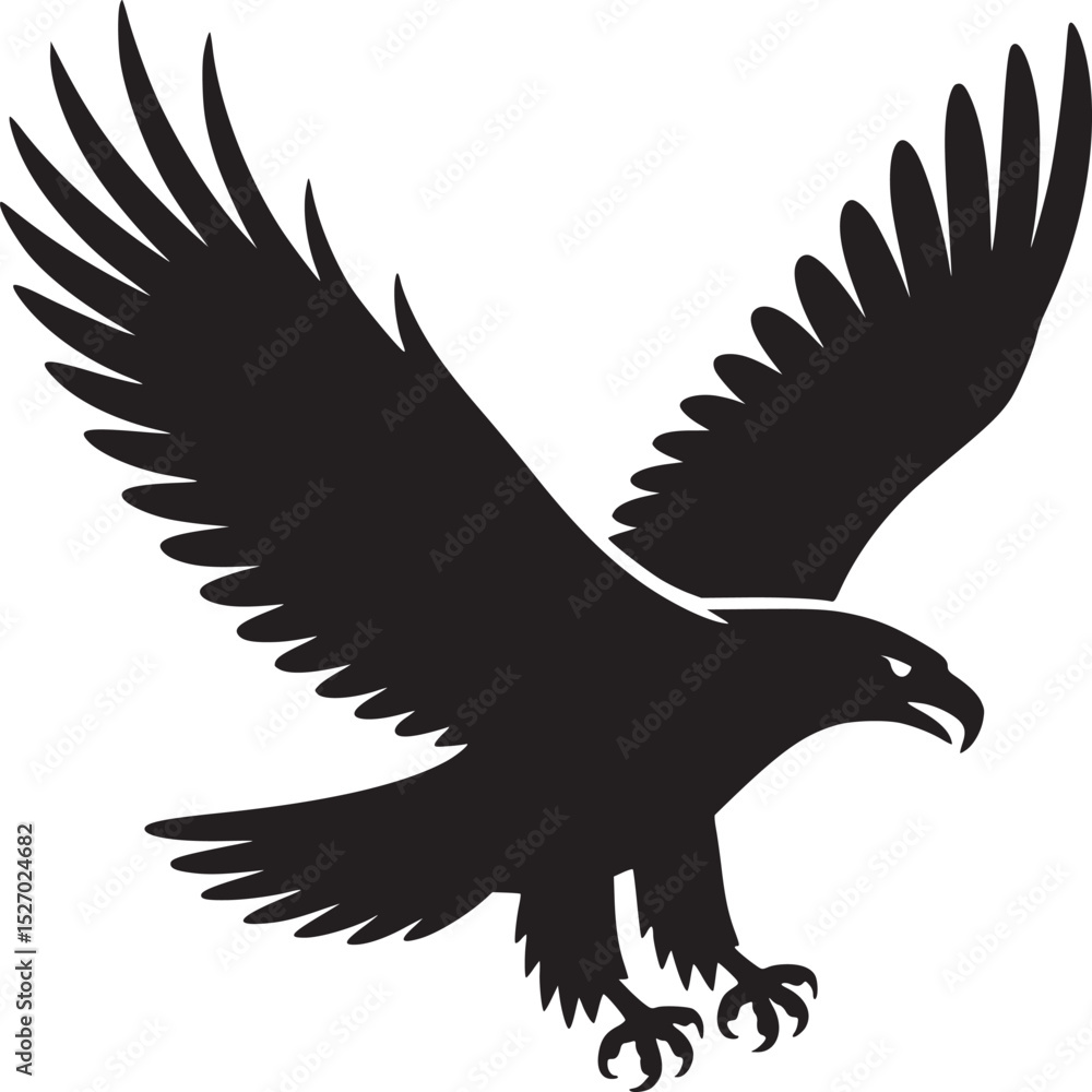 Obraz premium Silhouette of an eagle with outstretched wings and sharp talons isolated on a white background image
