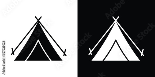 Tent icon in flat version on black and white background