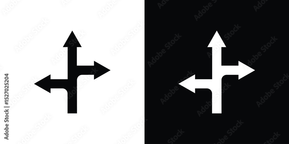 Three directions icon in flat version on black and white background Three directions icon in flat version on black and white background